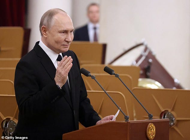 Yesterday Putin said he was pleased with progress. ‘I was briefed [on the talks]. I rate them highly, there is a result,’ the Russian president said at a drone factory in Saint Petersburg