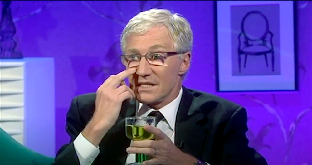 Paul O'Grady on Chatty Man drinking absinthe and raising his middle finger