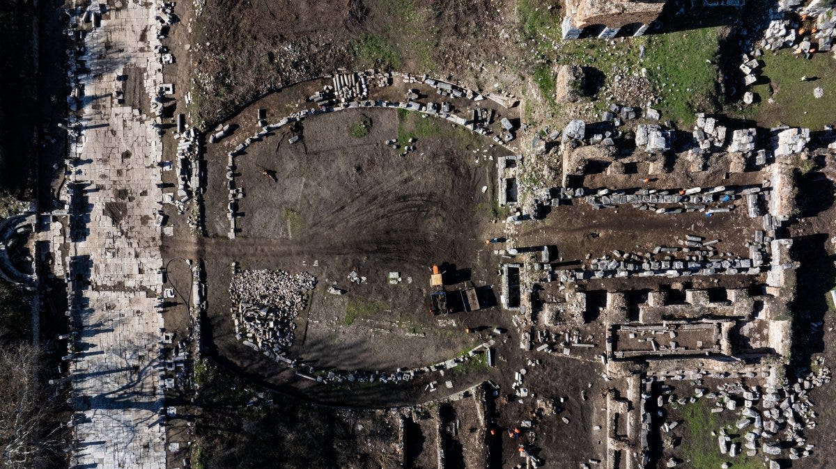 An aerial view of the complex bathhouse in the ancient city of Ephesus, located in the Selçuk district of Izmir, Türkiye, Dec. 18, 2024. (AA Photo)