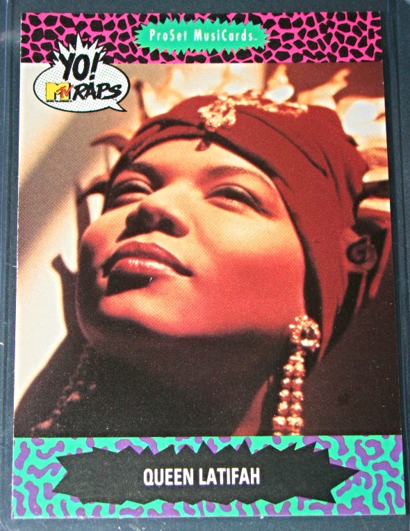 Yo! MTV Raps commemorative trading card featuring Queen Latifah.