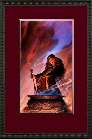 Open edition print of HECATE'S CAULDRON framed with acid-free mats, plexiglass, and wood moulding.