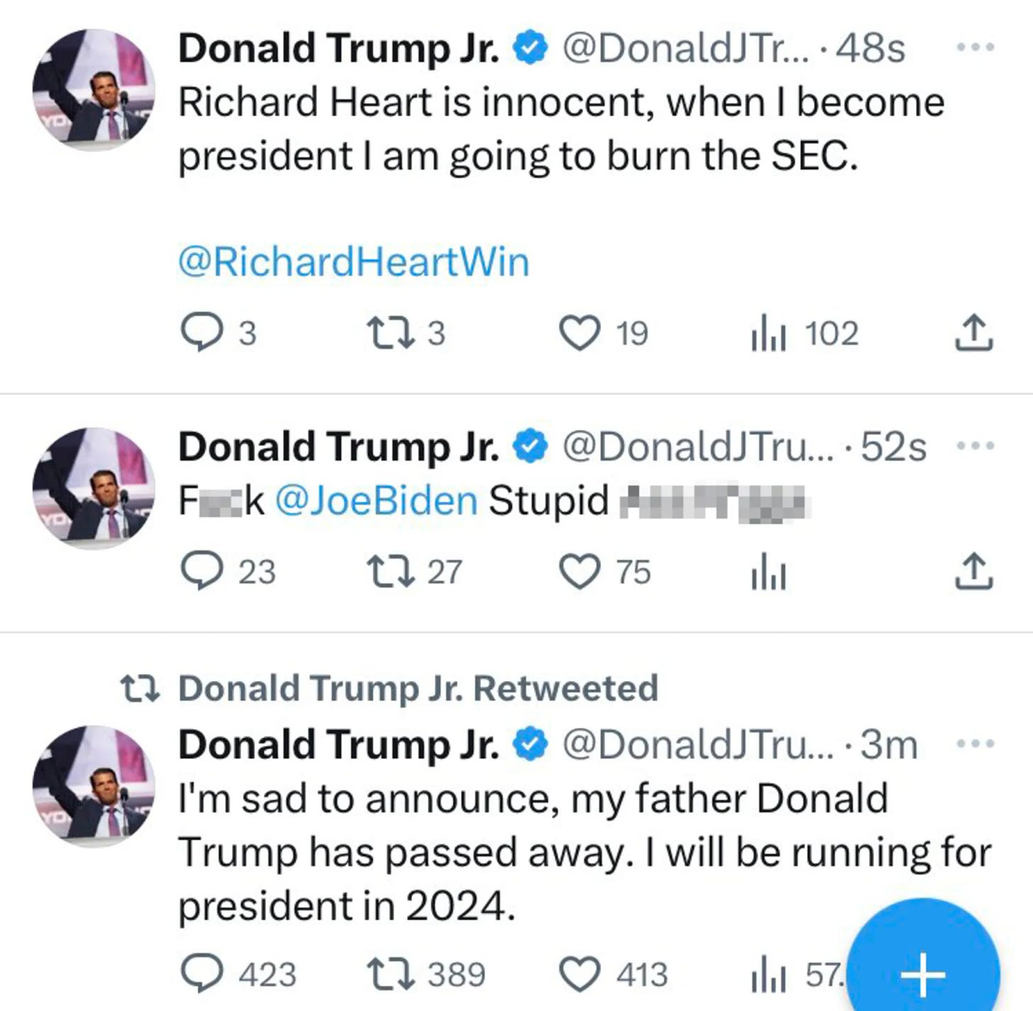 Donald Trump Jr.'s X account appears to be hacked on Sept. 20, 2023. 