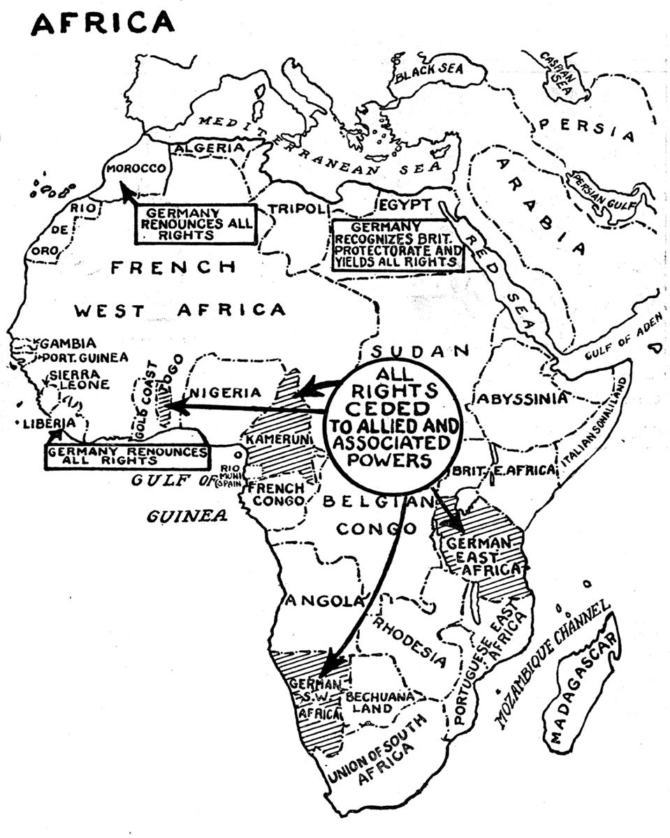 Map of Africa, 1919, from Abbot, United States in the Great War, 1920