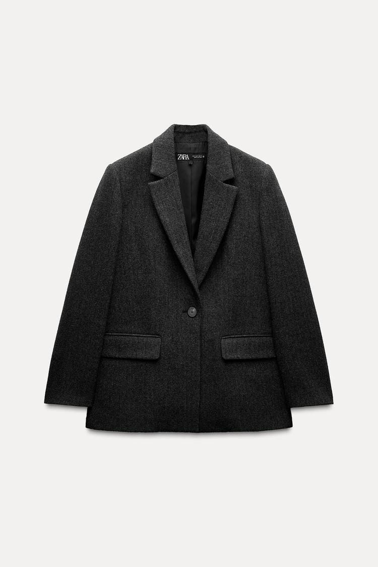 Zara STRAIGHT CUT WOOL BLEND HERRINGBONE BLAZER - Anthracite Gray - Image 2