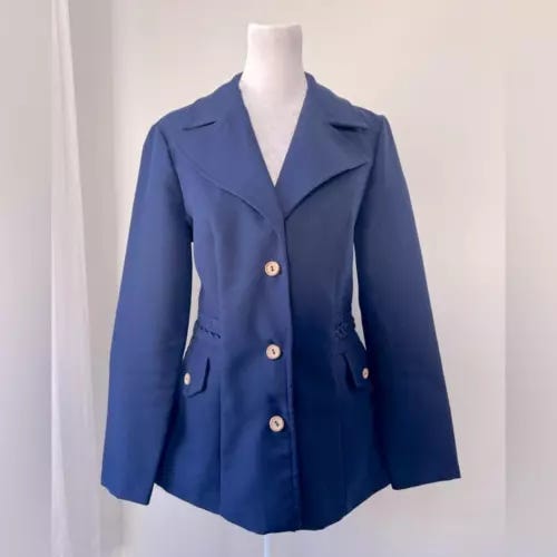 Vintage ‘70s Navy Blue Single Breasted Blazer w/ Braid Detail - Picture 1 of 4