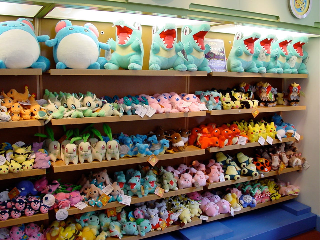 A huge selection of Pokémon plush toys from Kanto and Johto could be purchased at the store