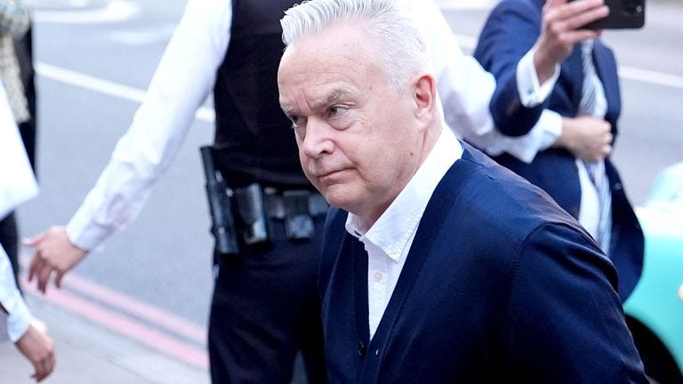 Former BBC broadcaster Huw Edwards arrives at Westminster Magistrates' Court.
Pic: PA