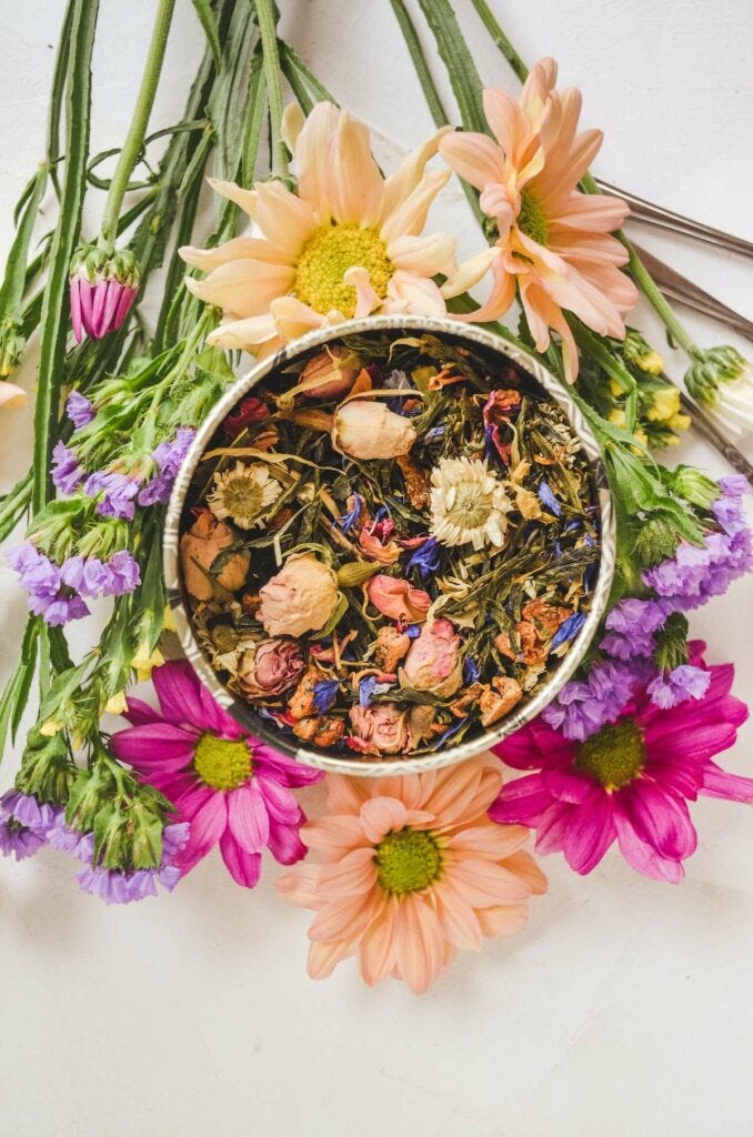 dried herbs and flowers on a table