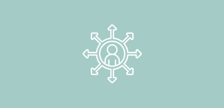 icon of a person at the centre of a circle with arrows going outwards in all directions