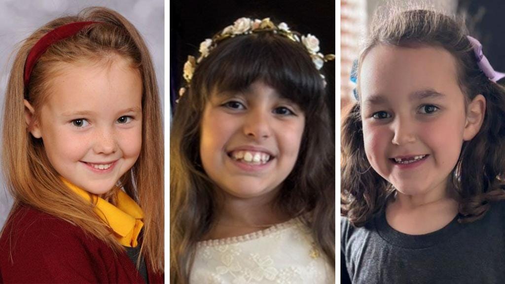 Elsie Dot Stancombe, seven; Alice Dasilva Aguiar, nine; Bebe King, six