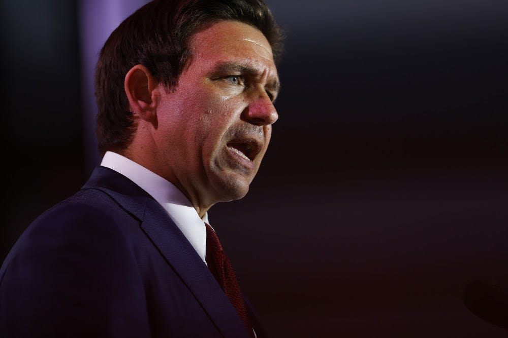 Republican presidential candidate Florida Governor Ron DeSantis delivers remarks at the 2023 Christians United for Israel summit in Arlington, Virginia. 