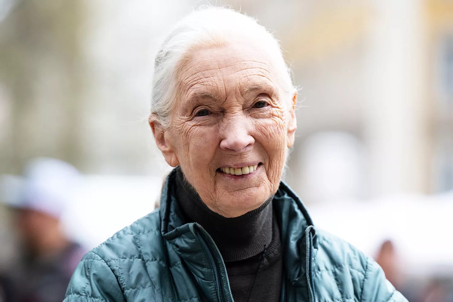 The British behavioral scientist Jane Goodall stands after a press conference in the Press Club on Marienplatz. Goodall will be awarded the "Prix International Pour Les Enfants" prize by the Otto Eckart Foundation on May 4, 2023. 