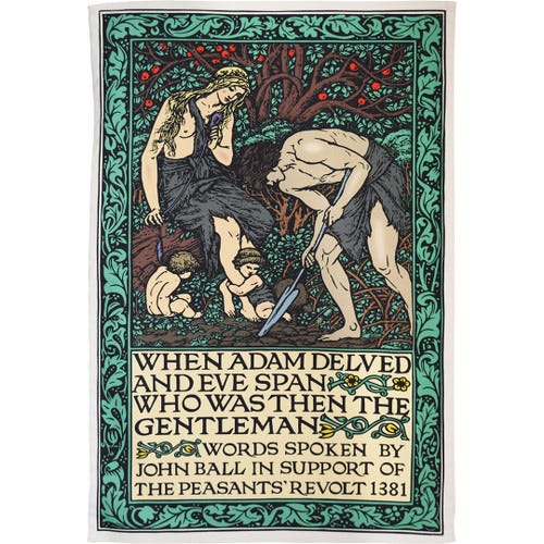 Decorative tea towel depicting Adam and Eve in the Garden of Eden