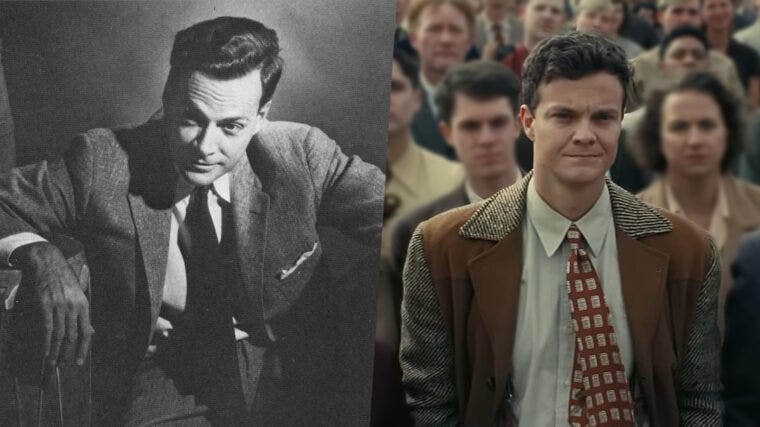 Montagem com fotos de Richard Feynman na vida real e no filme (Reprodução)