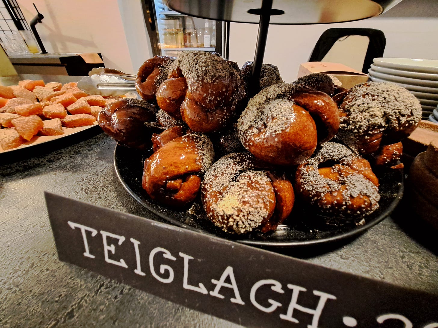 Teiglach at bakery counter in Vilnius, Lithuania