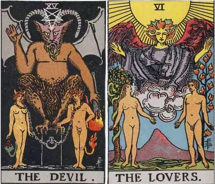 The Devil and Lovers Combination in Tarot
