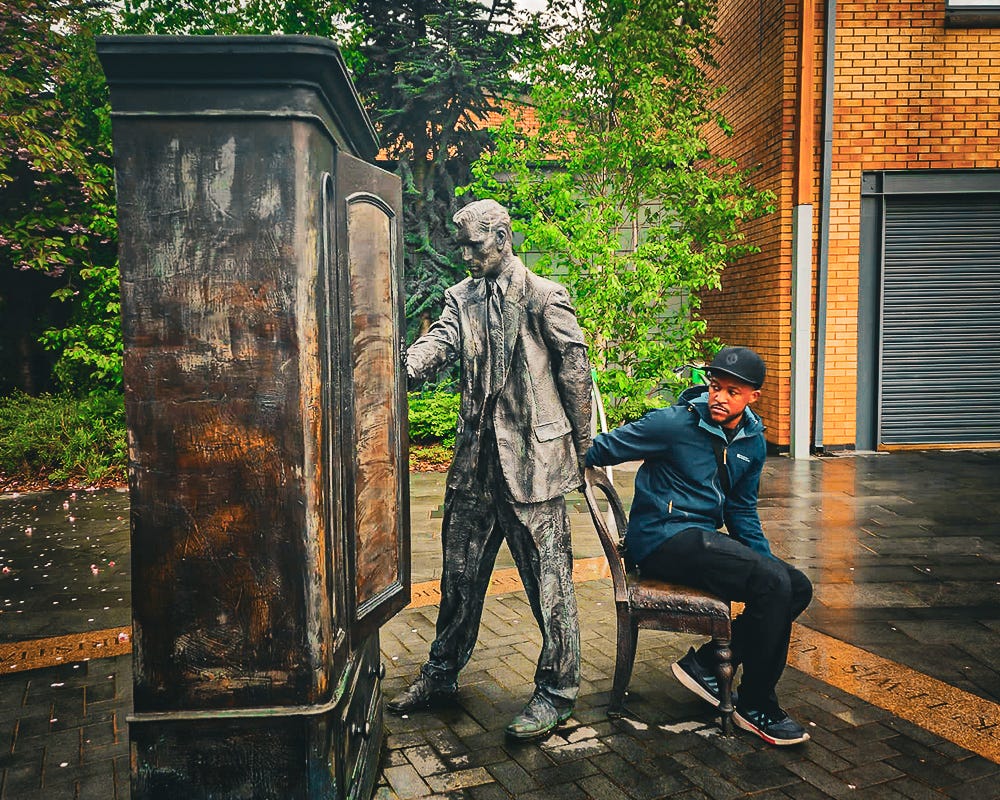 At the start of Belfast’s C.S. Lewis trail, there’s a statue called ‘The Searcher.’ It’s grown-up Digory Kirke looking into a wardrobe. I looked myself and I’m pretty sure I saw a dryads and squirrels dancing.