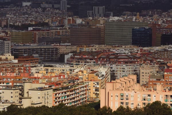 An aerial view of buildings in Barcelona.
