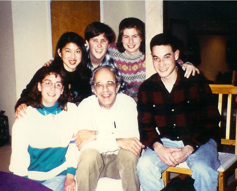 picture from 1995 of Henri Nouwen with John Inazu and other Duke students