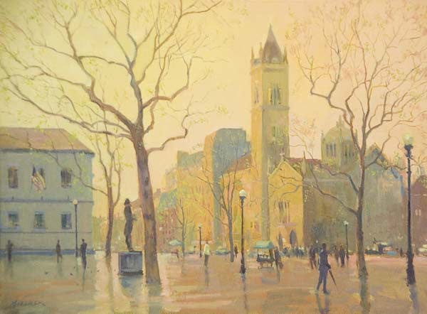 Copley in Spring, Boston" by Leonard Mizerek - Impressionist City Lif