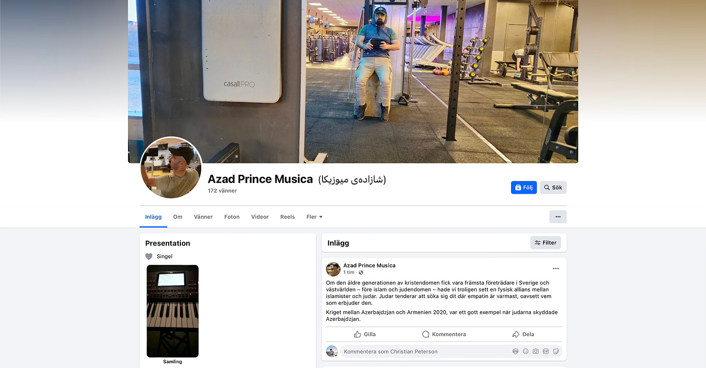 Azad Abobakry kallar sig för “Azad Prince Musica” på Facebook