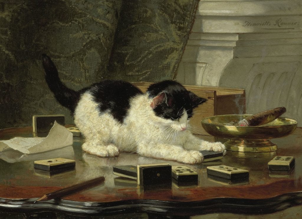  cats in art Henriëtte Ronner, The cat at play, c. 1860 - c. 1878, Rijksmuseum