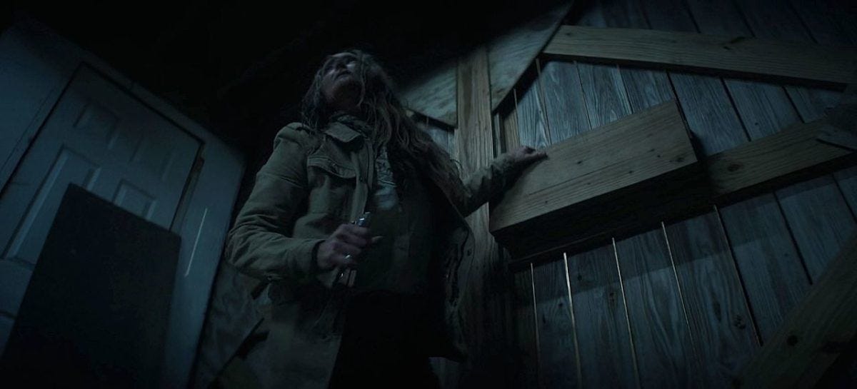 The Winchesters classic scared woman running into dark barn 1.06.