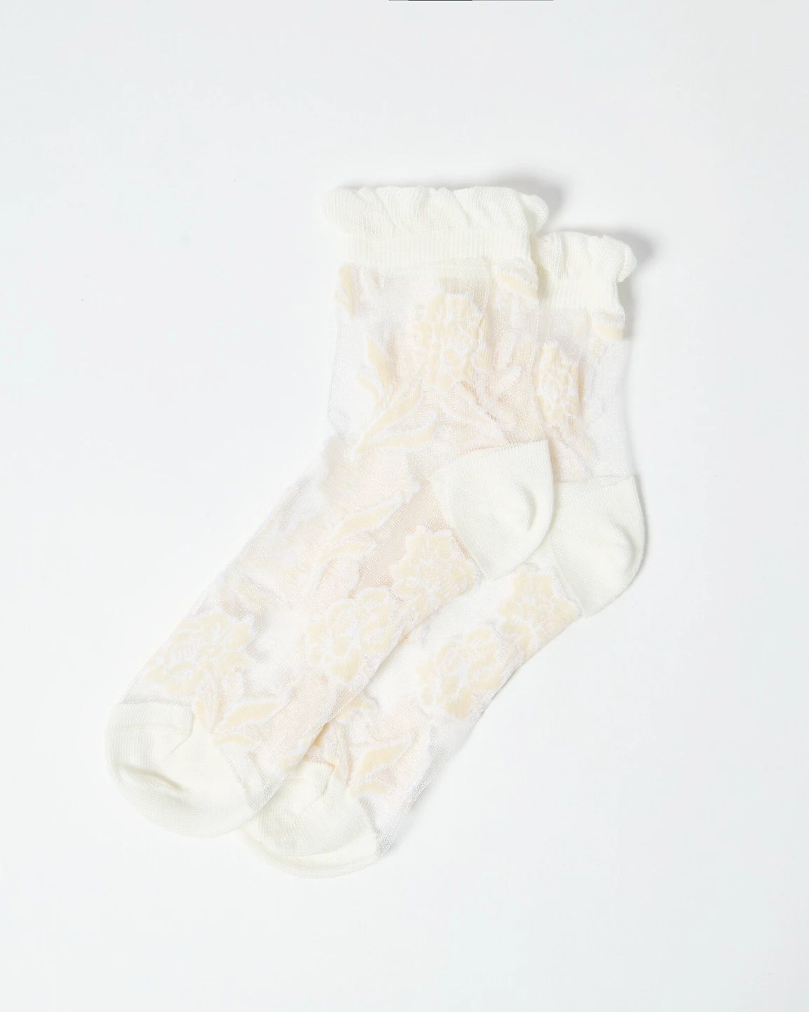 White Floral Sheer Ankle Socks