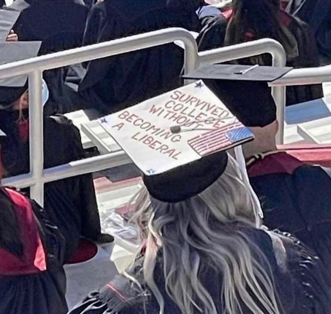 May be an image of 2 people and text that says 'A LIBERAL BECOMING WITHOUD COLLEGE SURVIVED'