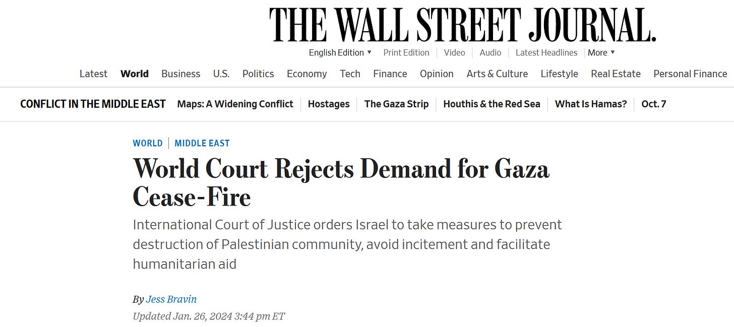 WSJ ICJ Israel Gaza ceasefire