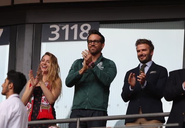 David Beckham Watches Wrexham AFC Match At Wembley With Ryan Reynolds And  Blake Lively