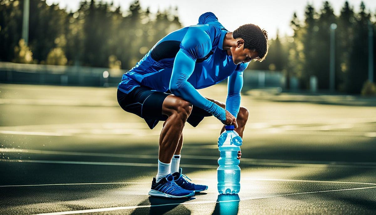 Athlete drinking water from large bottle