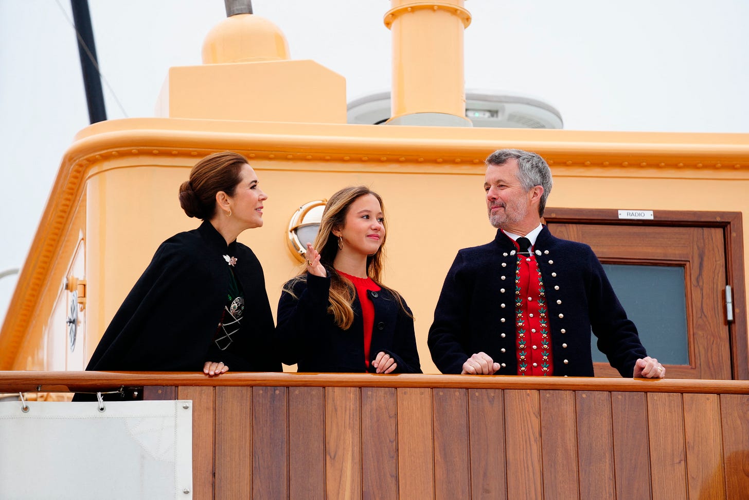 King Frederik, Queen Mary and Princess Josephine on board ship