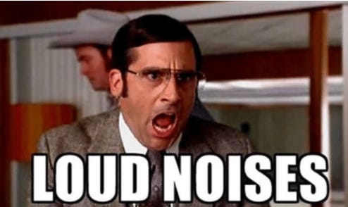 image of man shouting with the caption "loud noises"