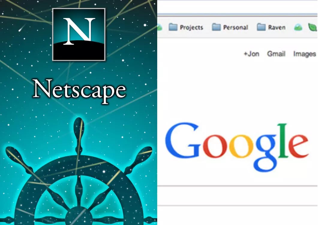 Collage: Netscape Navigator and Google Chrome