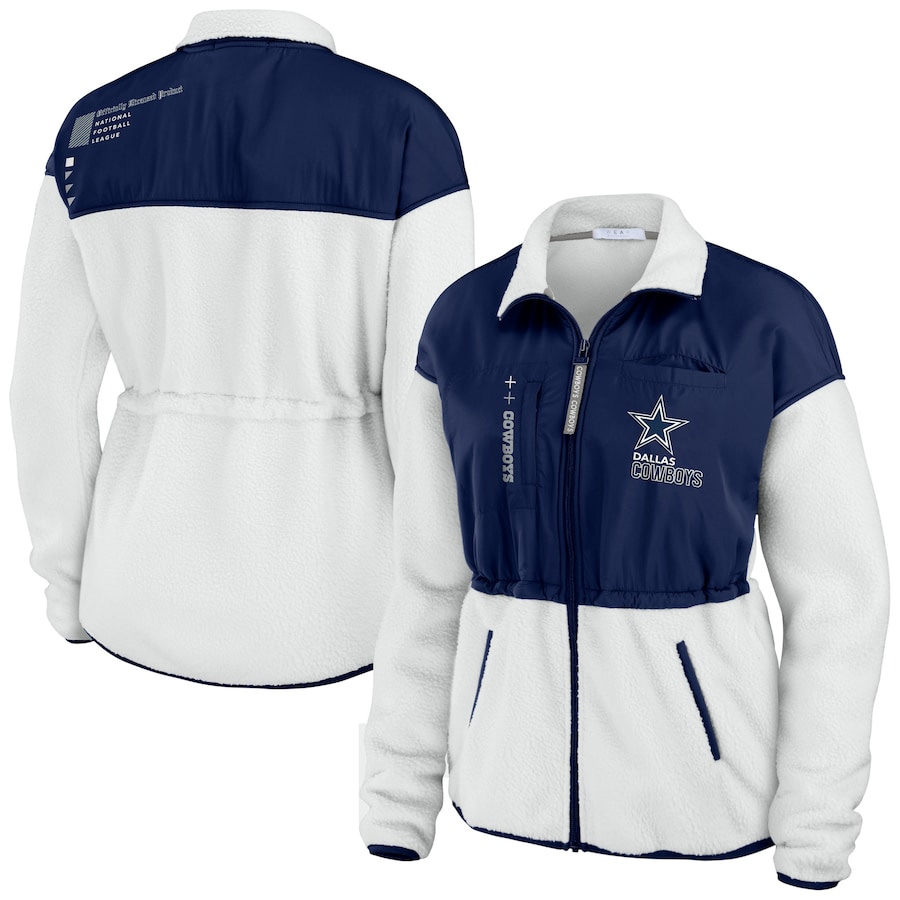 Women's Dallas Cowboys WEAR by Erin Andrews Navy/White Color Block Polar Fleece Full-Zip Jacket