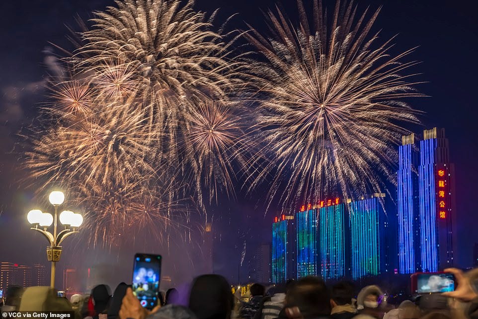 JILIN: Fireworks light up the sky over the Songhua River