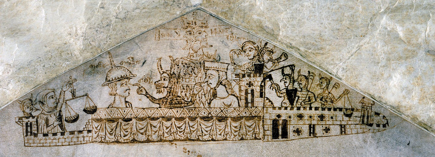 Exchequer receipt roll showing the oldest known anti-Jewish caricature, 1233