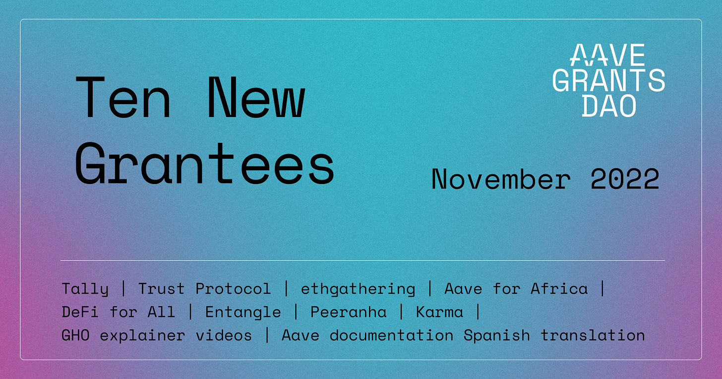 November 2022 Aave Grantee announcement banner
