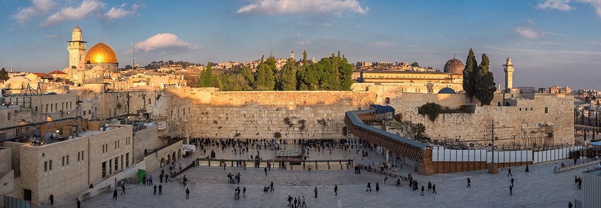 Western Wall in Jerusalem Old City, panoramic view at sunset, Israel.