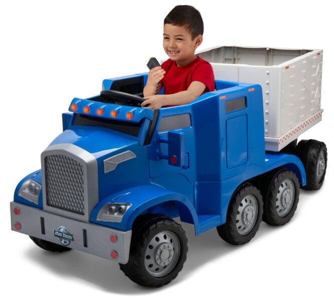 2020 hottest kids toys Semi-Truck and Trailer Ride-On Toy by Kid Trax Blue images