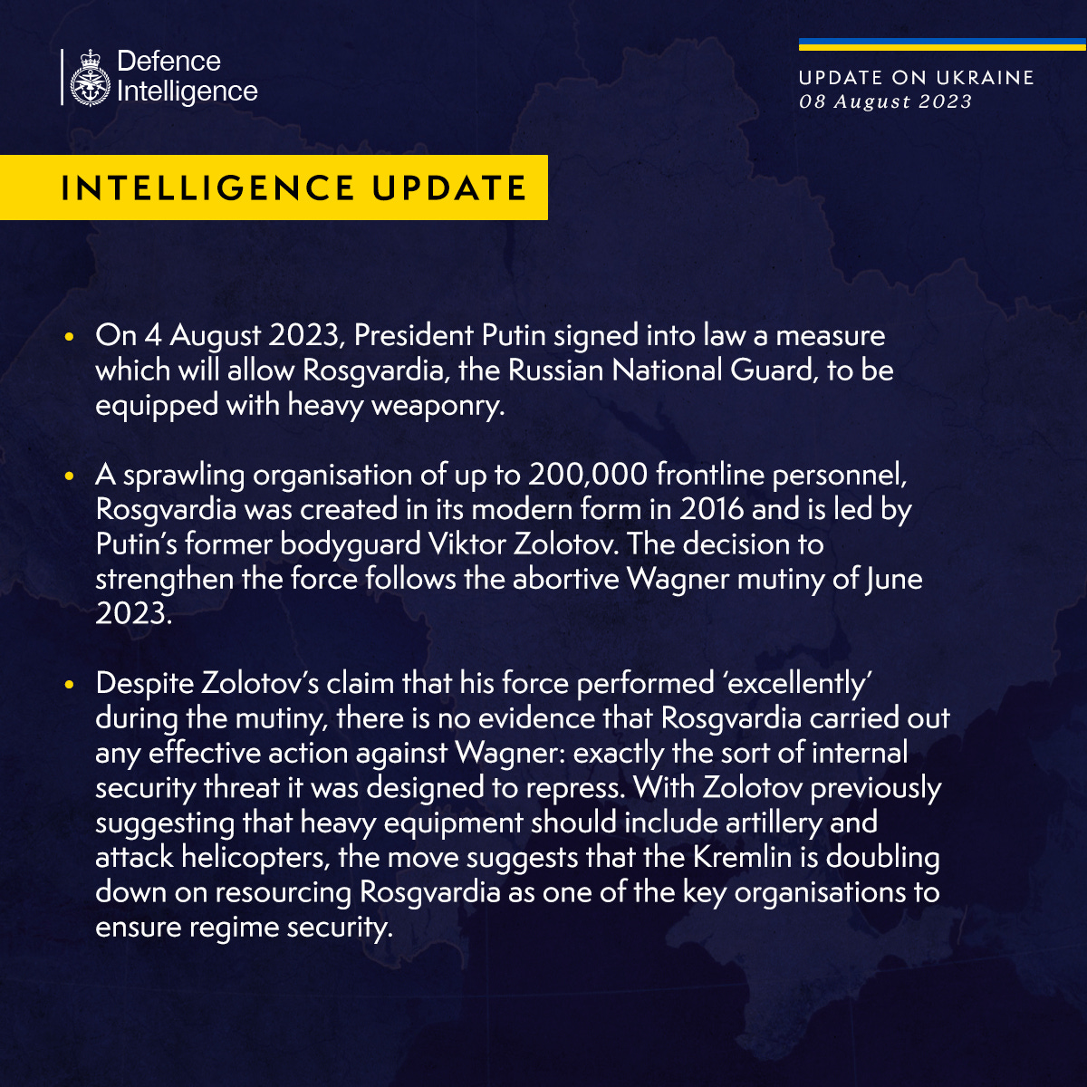 Latest Defence Intelligence update on the situation in Ukraine - 08 August 2023.