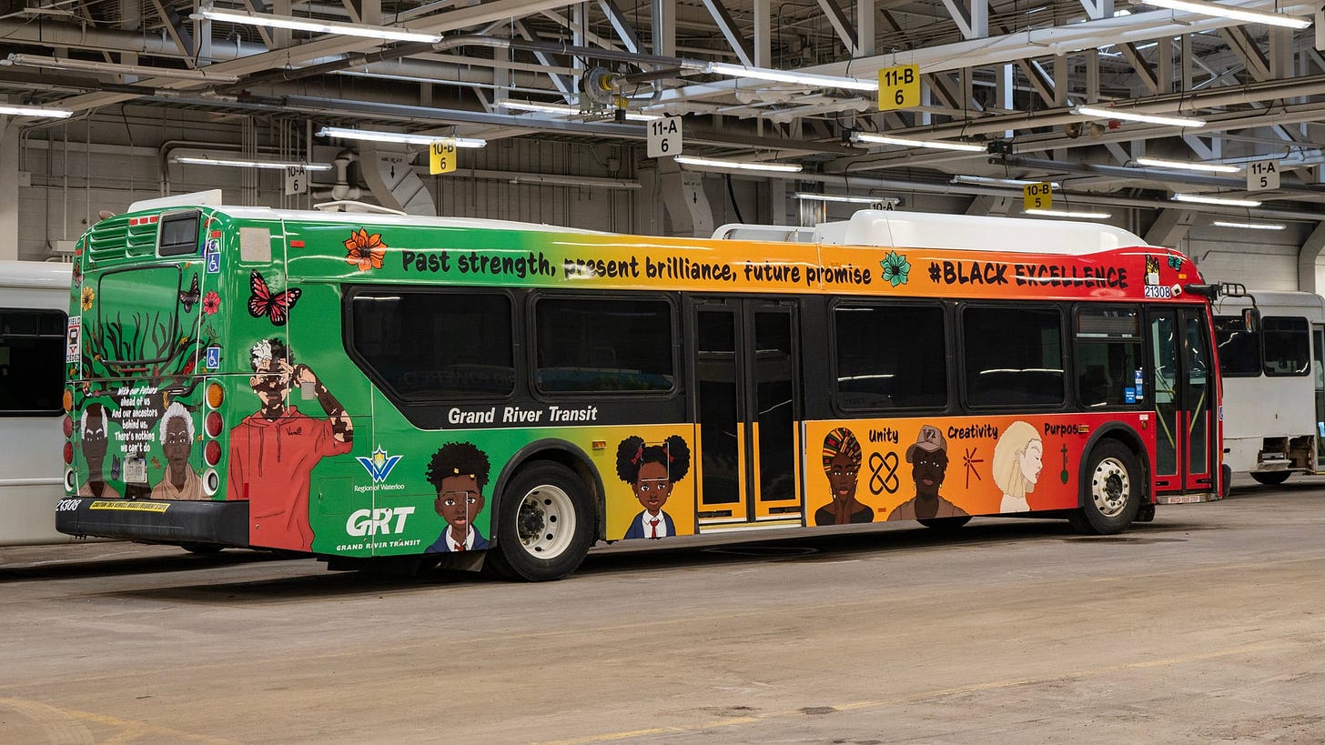 GRT bus with a Black History month bus wrap