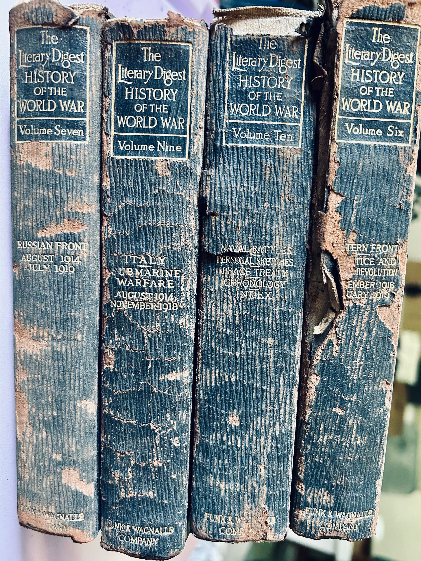 picture of four books from 1919 The Literary Digest History of the World War Funk & Wagnalls. World War I