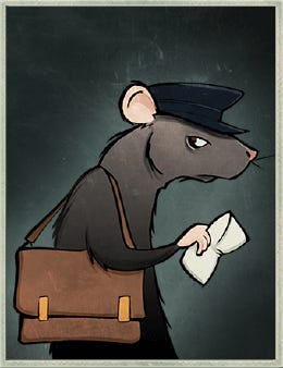 Drawing of a rat mail delivery person