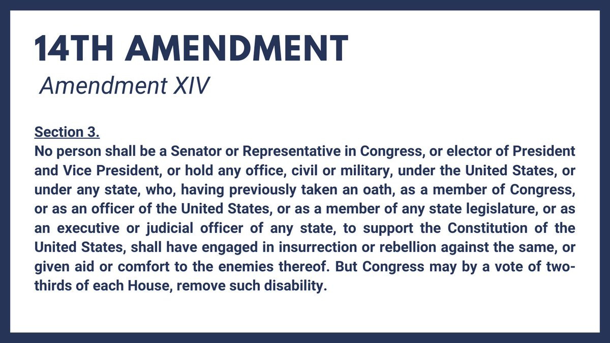 Bill Pascrell, Jr. 🇺🇸🇺🇦 on X: "Section 3 of the 14th Amendment was  written after the Civil War to bar from government any traitors who would  seek to destroy the Union. It