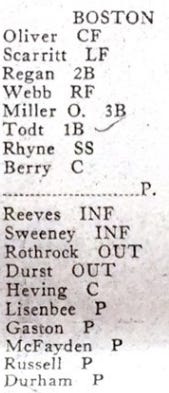 National Pastime Boston Red Sox Lineups