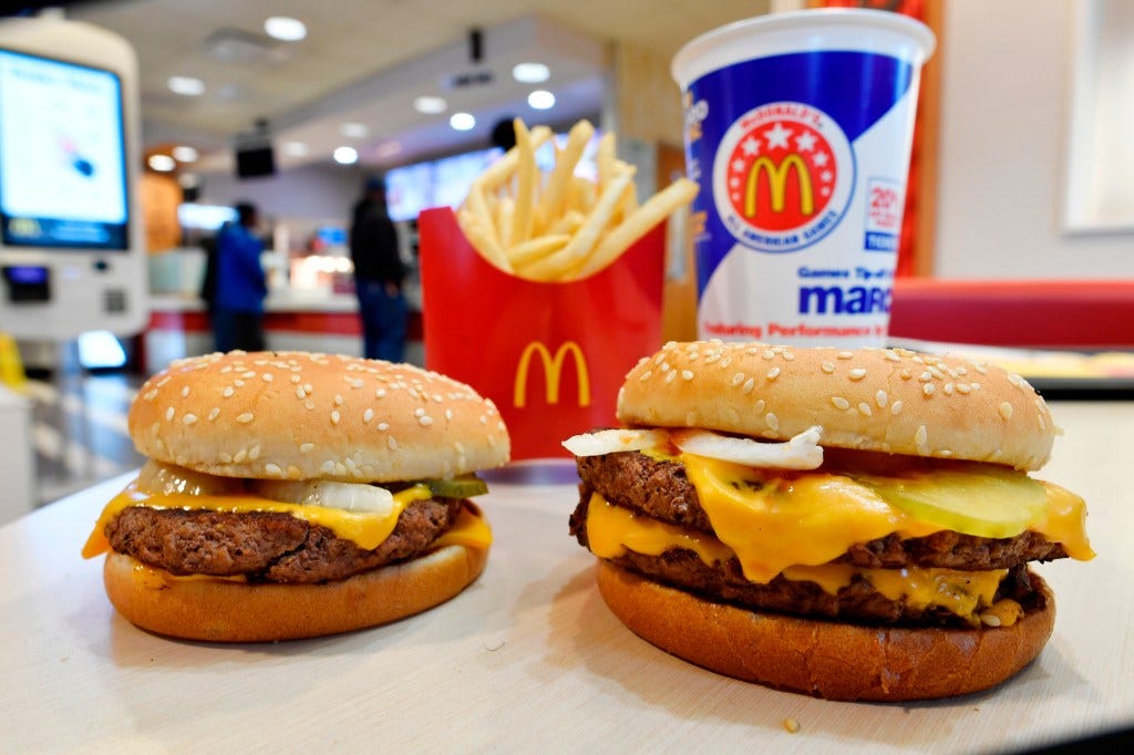 McDonald's Quarter Pounder and Double Quarter Pounder burgers with fresh beef on a table in Atlanta