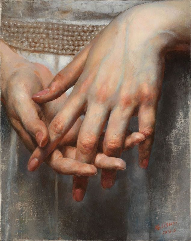 Hands; oil on canvas; by He Lihuai (ARC Living Master ™); born in ...