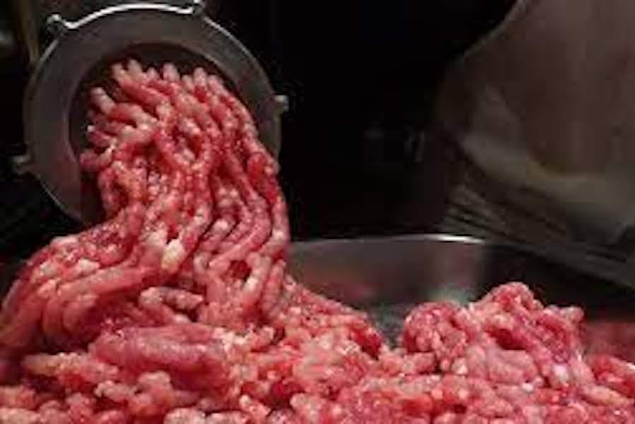 meat processor with ground beef coming out